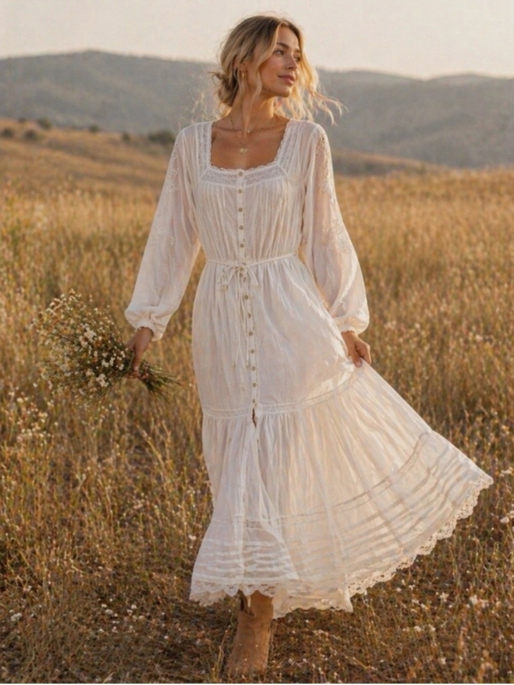 Caroline Constas White Lace Embroidery Maxi Dress Size S Small (LoveShack Fancy)